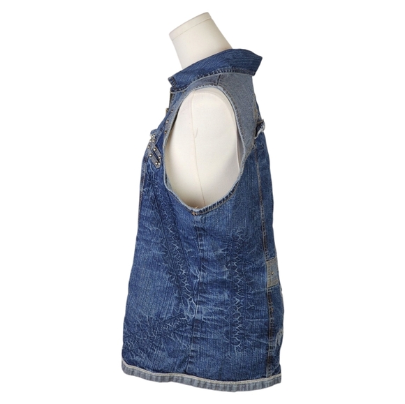 Bleu Bayou Embellished Denim Vest L Western Y2K Boho Rhinestone Zip Up - Picture 3 of 8